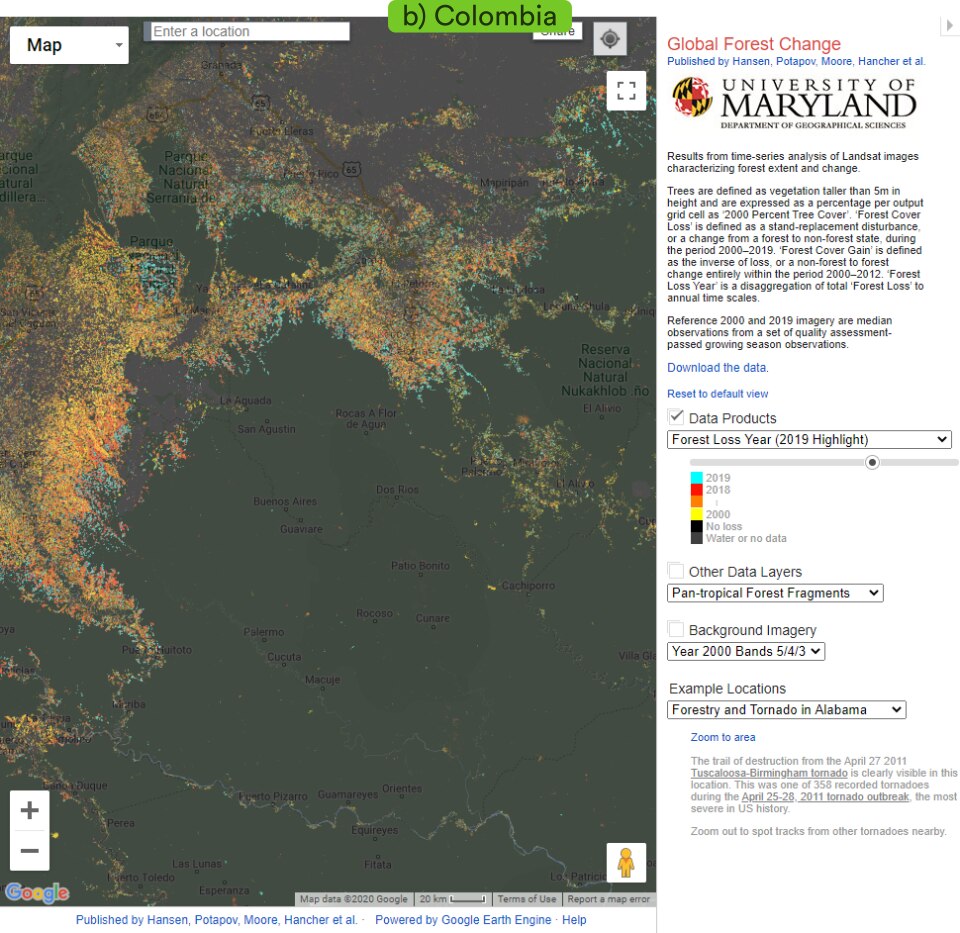 blog_4b Figure 4b. Overview of the Global Forest Change portal for the Amazon/Andes barrier in southern Colombia.