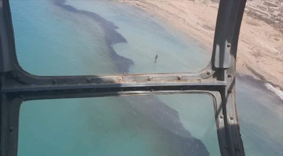 Oil spills near Derna observed from a helicopter. Credit: Alhayat Organisation for Protection of Wildlife and Marine Organisms