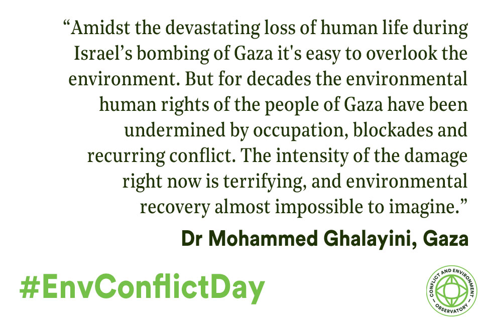 Amidst the devastating loss of human life during Israel’s bombing of Gaza it's easy to overlook the environment. But for decades the environmental human rights of the people of Gaza have been undermined by occupation, blockades and recurring conflict. The intensity of the damage right now is terrifying, and environmental recovery almost impossible to imagine.