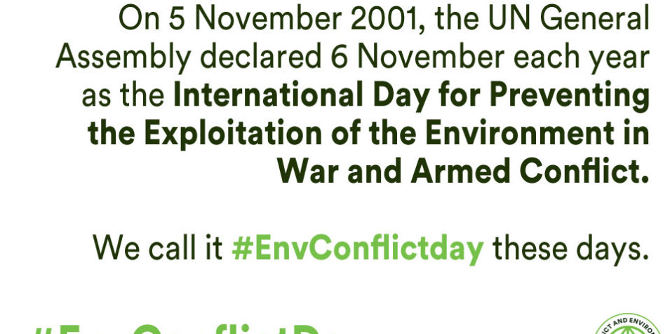 1_about_envconflictday On 5 November 2001, the UN General Assembly declared 6 November of each year as the International Day for Preventing the Exploitation of the Environment in War and Armed Conflict