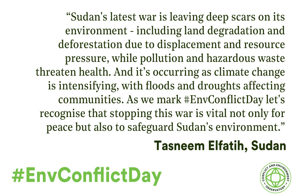 Sudan's latest war is leaving deep scars on its environment - including land degradation and deforestation due to displacement and resource pressure, while pollution and hazardous waste threaten health. And it’s occurring as climate change is intensifying, with floods and droughts affecting communities. As we mark #EnvConflictDay let's recognise that stopping this war is vital not only for peace but also to safeguard Sudan's environment.