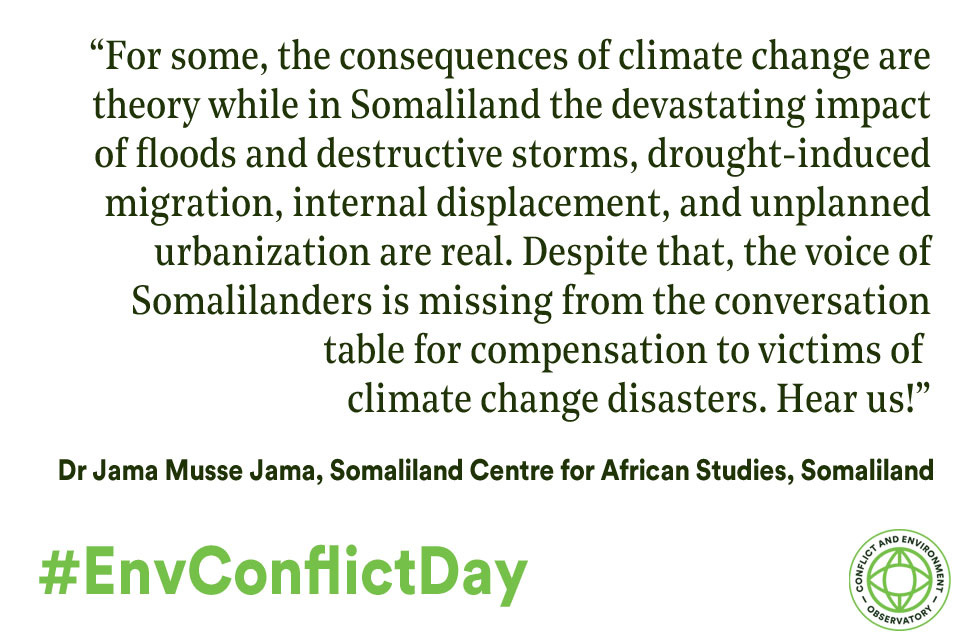 For some, the consequences of climate change are theory while in Somaliland the devastating impact of floods and destructive storms, drought-induced migration, internal displacement, and unplanned urbanization are real. Despite that, the voice of Somalilanders is missing from the conversation table for Compensation to victims of climate change disasters. Hear us!