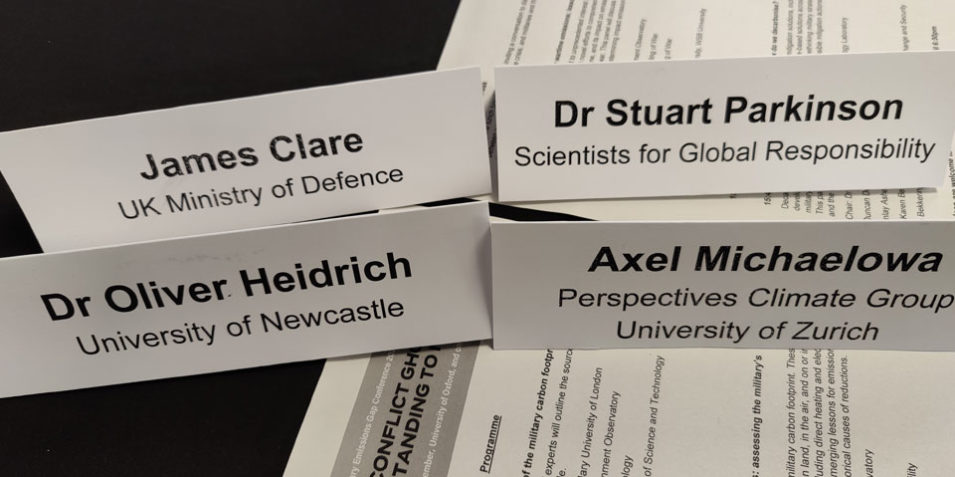 MEG_conf_tent_cards_960 Name cards from the participants for session one of the conference showing the diverse backgrounds of the speakers - academia, civil society and the military.