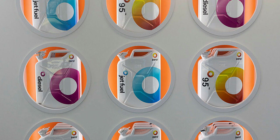 saf_960 Nine mocked up fuel cans showing the different types of fuel that could be substituted with Sustainable Aviation Fuel, according to a company working with the UK Ministry of Defence.