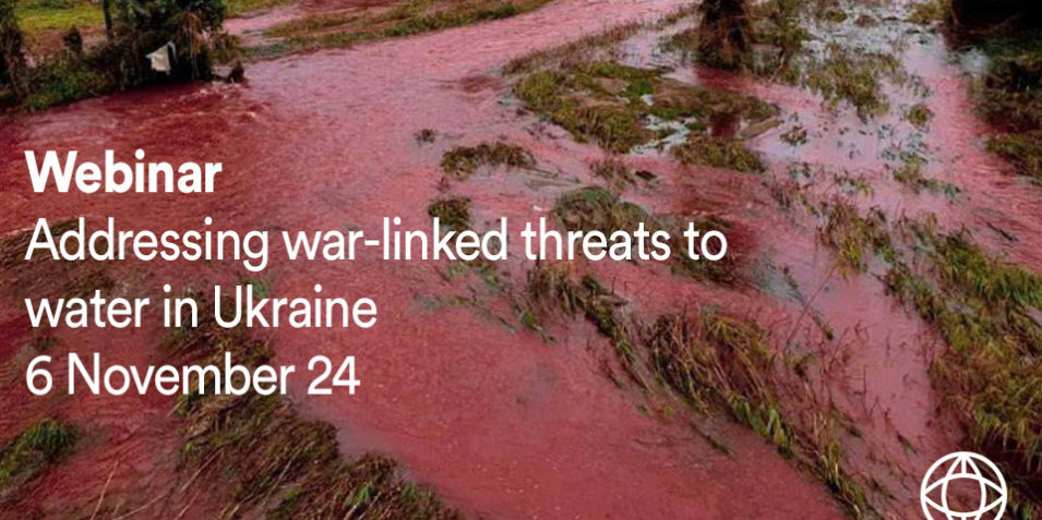 webinar_war_water_gromada_960 A river runs read after iron oxides were introduced to it during emergency measures to shore up a conflict damaged dam in Ukraine.