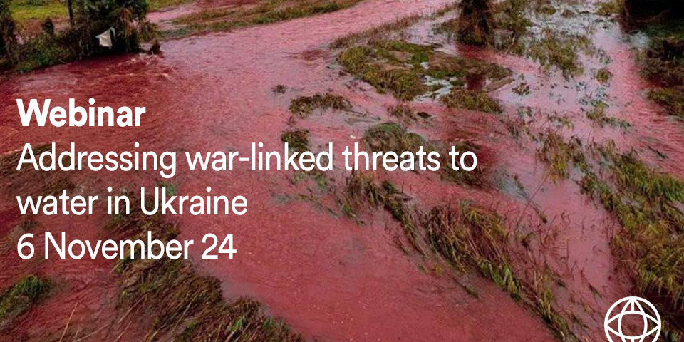 webinar_war_water_gromada_960 A river runs read after iron oxides were introduced to it during emergency measures to shore up a conflict damaged dam in Ukraine.
