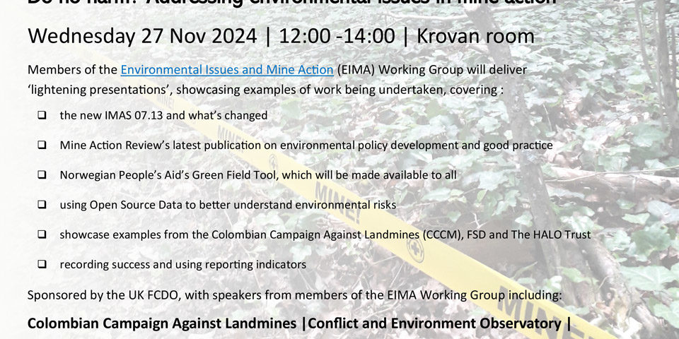 do-no-harm_mine-action_side_event_960 the side event flyer, with the text of the line up over an image of mine action warning tape.