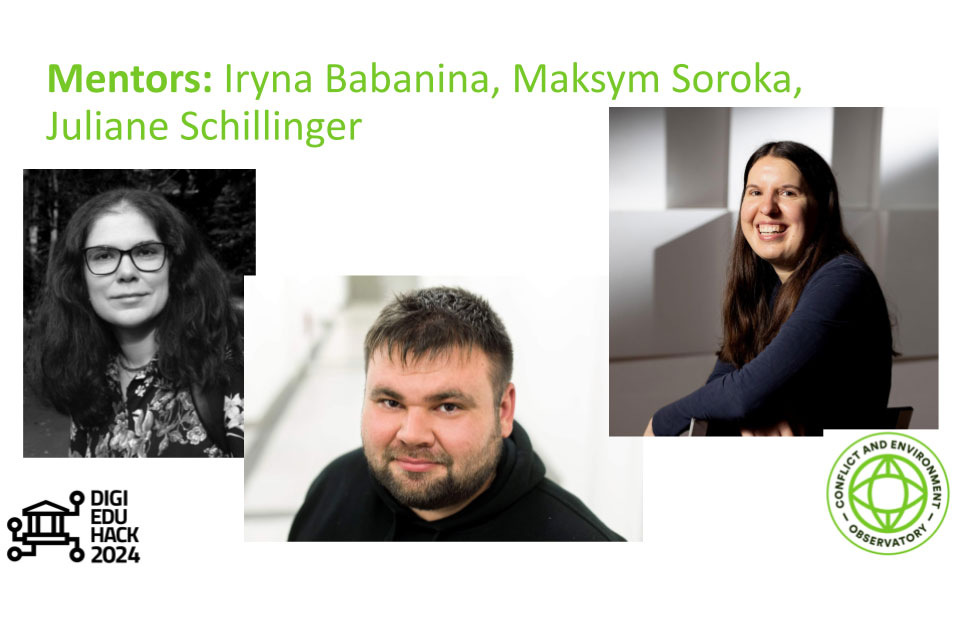 Profile photos of the three mentors: Iryna Babanina, Maksym Soroka and Julianne Schillinger.