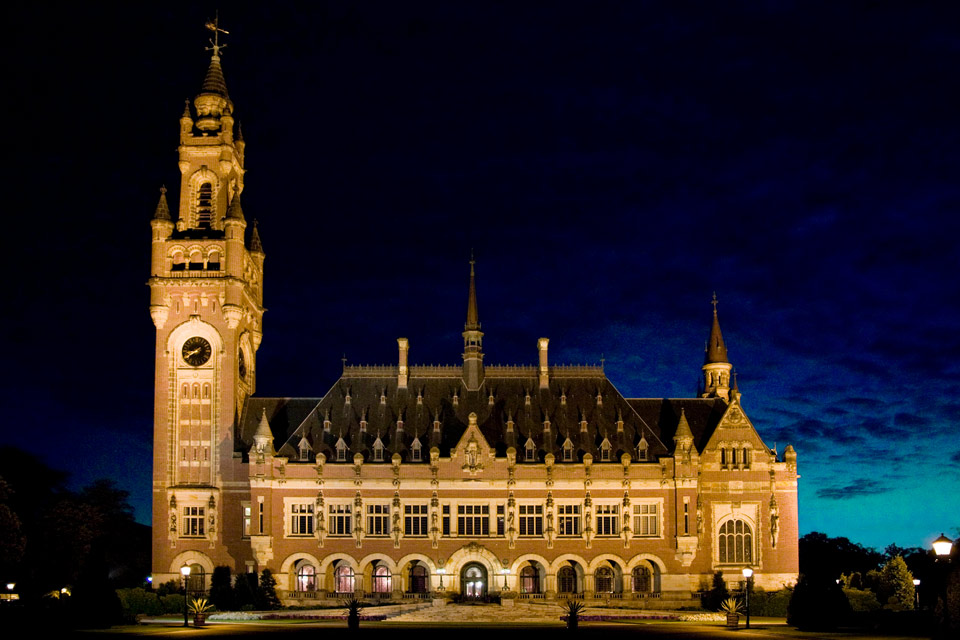 The Peace Palace in Hague by night.
