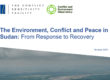 Top half of the cover of the report, org logos, title and part of an aerial image of the Sudanese landscape.
