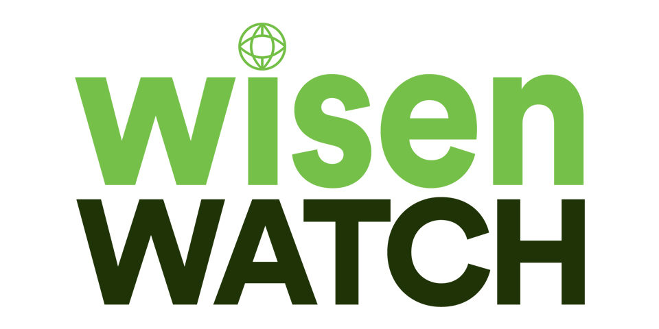 The Wisen WATCH logo, Wisen in bold green text, with the CEOBS logo as the dot of the I, below the word WATCH in very dark green.