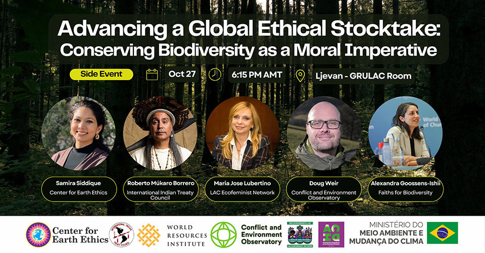 Flyer for event: advancing a gloibal ethical stocktake, conserving biodiversity as a moral imperative
