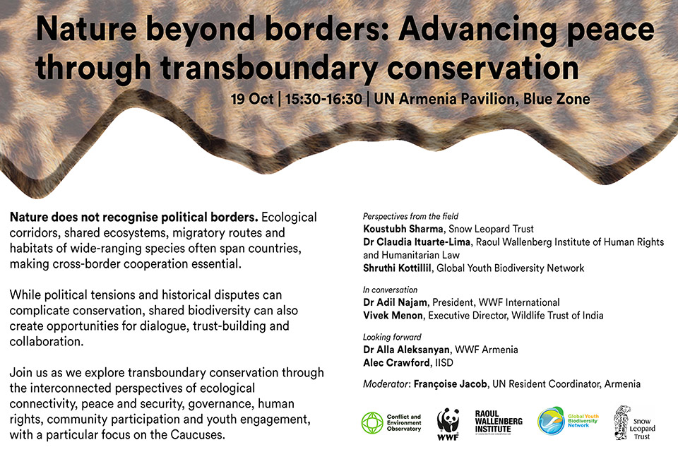 Flyer for event Nature beyond borders: advancing peace through transboundary conservation.